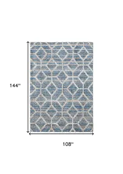 9' X 12' Blue And Ivory Geometric Power Loom Stain Resistant Area Rug