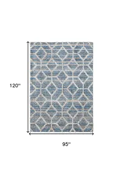 8' X 10' Blue and Ivory Geometric Power Loom Area Rug