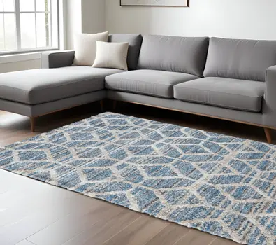 8' X 10' Blue and Ivory Geometric Power Loom Area Rug