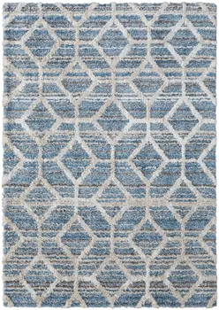 2' X 3' Blue And Ivory Geometric Power Loom Stain Resistant Area Rug