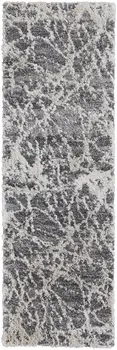 8' Gray And Ivory Abstract Power Loom Stain Resistant Runner Rug