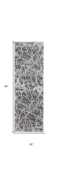8' Gray And Ivory Abstract Power Loom Stain Resistant Runner Rug