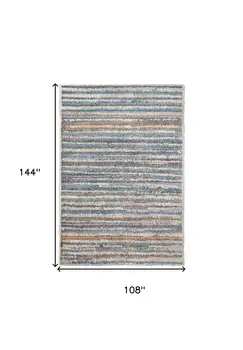 9' X 12' Ivory Blue And Orange Striped Power Loom Stain Resistant Area Rug