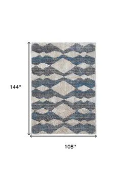 9' X 12' Ivory Gray And Blue Chevron Power Loom Stain Resistant Area Rug