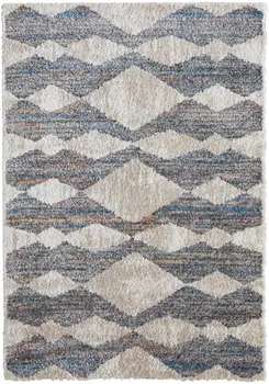 4' X 6' Tan Ivory And Blue Chevron Power Loom Stain Resistant Area Rug