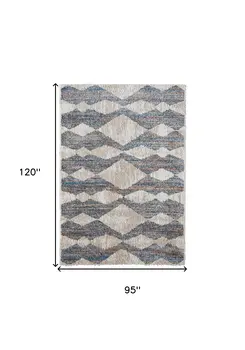 8' X 10' Tan Ivory And Blue Chevron Power Loom Stain Resistant Area Rug