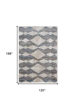 10' X 14' Tan Ivory And Blue Chevron Power Loom Stain Resistant Area Rug