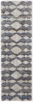 8' Tan Ivory And Blue Chevron Power Loom Stain Resistant Runner Rug