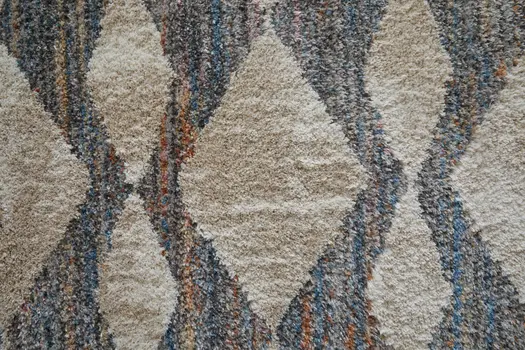 8' Tan Ivory And Blue Chevron Power Loom Stain Resistant Runner Rug
