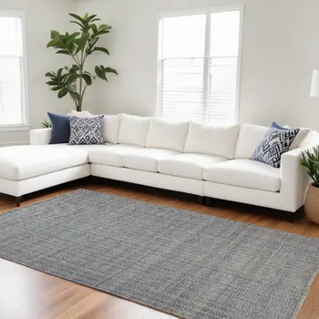 9' X 12' Tan and Blue Hand Woven Area Rug