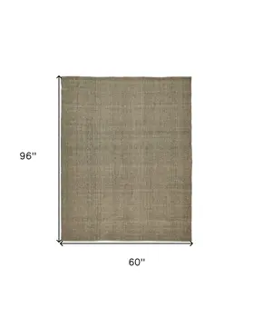 5' X 8' Green And Tan Hand Woven Area Rug