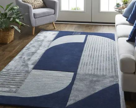 9' X 12' Blue And Silver Wool Geometric Tufted Handmade Area Rug