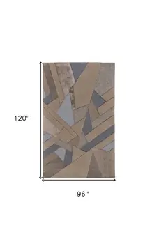 8' X 10' Tan Brown And Blue Wool Geometric Tufted Handmade Area Rug