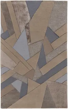 10' X 14' Tan Brown And Blue Wool Geometric Tufted Handmade Area Rug