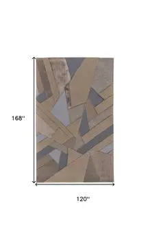 10' X 14' Tan Brown And Blue Wool Geometric Tufted Handmade Area Rug