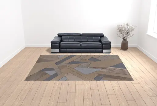 10' X 14' Tan Brown And Blue Wool Geometric Tufted Handmade Area Rug