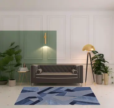 5' X 8' Blue And Silver Wool Geometric Tufted Handmade Area Rug