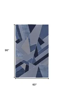 5' X 8' Blue And Silver Wool Geometric Tufted Handmade Area Rug