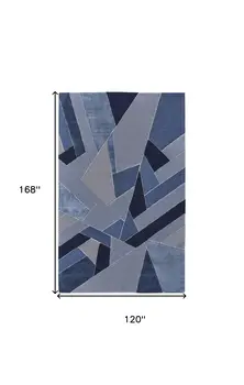 10' X 14' Blue And Silver Wool Geometric Tufted Handmade Area Rug