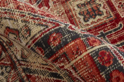 8' Red Tan And Black Abstract Power Loom Distressed Stain Resistant Runner Rug