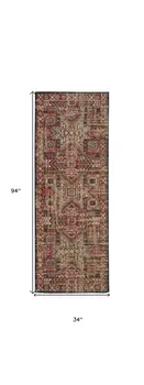 8' Red Tan And Black Abstract Power Loom Distressed Stain Resistant Runner Rug