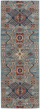 8' Blue Red And Tan Abstract Power Loom Distressed Stain Resistant Runner Rug