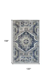 10' X 13' Blue And Ivory Abstract Power Loom Distressed Stain Resistant Area Rug