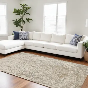 10' X 14' Ivory Tan And Gray Abstract Area Rug