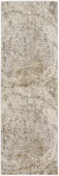 8' Brown and Ivory Abstract Distressed Runner Rug