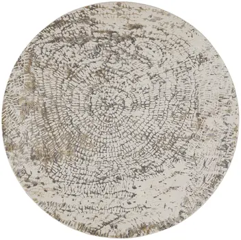 8' Gray and Ivory Abstract Non Skid Round Rug
