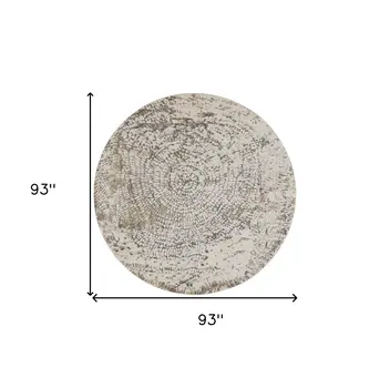 8' Gray and Ivory Abstract Non Skid Round Rug