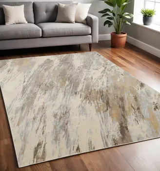 5' X 8' Brown and Ivory Abstract Non Skid Area Rug