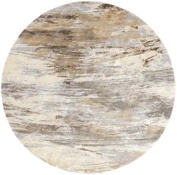 8' Brown and Ivory Abstract Non Skid Round Rug