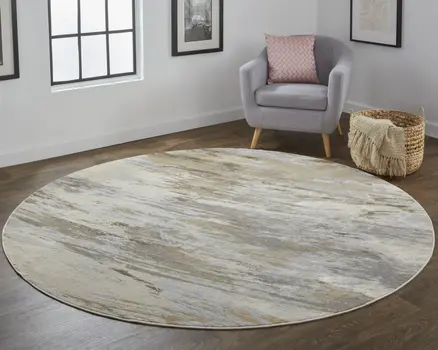 8' Brown and Ivory Abstract Non Skid Round Rug