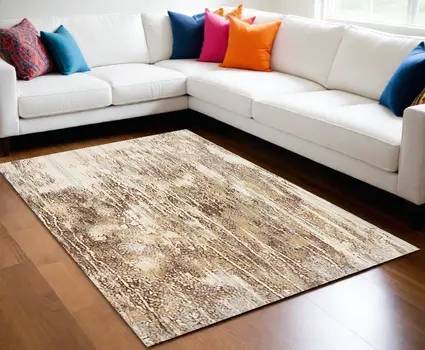 10' X 14' Tan Ivory And Brown Abstract Area Rug