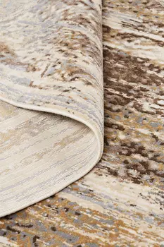 8' Tan and Ivory Abstract Non Skid Round Rug