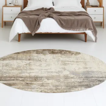 8' Tan Ivory And Gray Round Abstract Area Rug