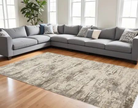9' X 12' Ivory And Brown Abstract Area Rug
