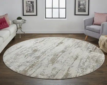 8' Brown and Ivory Abstract Non Skid Round Rug