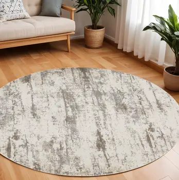 8' Brown and Ivory Abstract Non Skid Round Rug