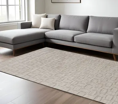8' X 10' Ivory Striped Hand Woven Area Rug