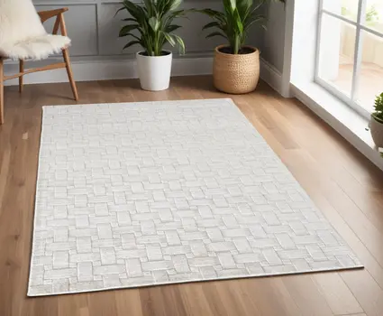 4' X 6' Silver and White Striped Hand Woven Area Rug