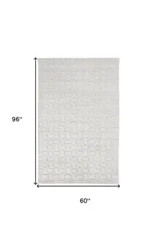 5' X 8' White And Silver Striped Hand Woven Area Rug
