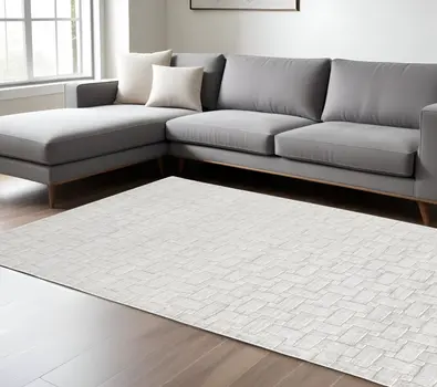 8' X 10' Silver and White Striped Hand Woven Area Rug