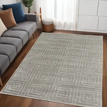 5' X 8' Gray And Silver Striped Hand Woven Area Rug