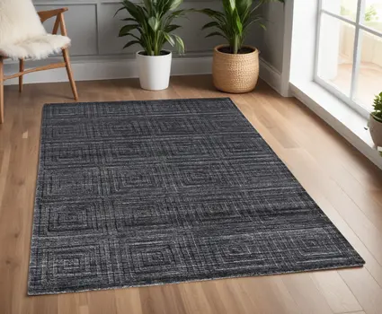4' X 6' Gray and Black Striped Hand Woven Area Rug