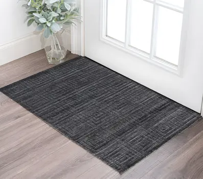 2' X 3' Gray and Black Striped Hand Woven Area Rug