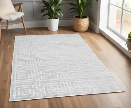 4' X 6' Silver and White Striped Hand Woven Area Rug