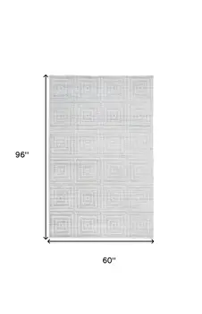 5' X 8' White And Silver Striped Hand Woven Area Rug