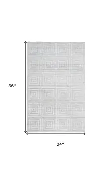 2' X 3' Silver and White Striped Hand Woven Area Rug